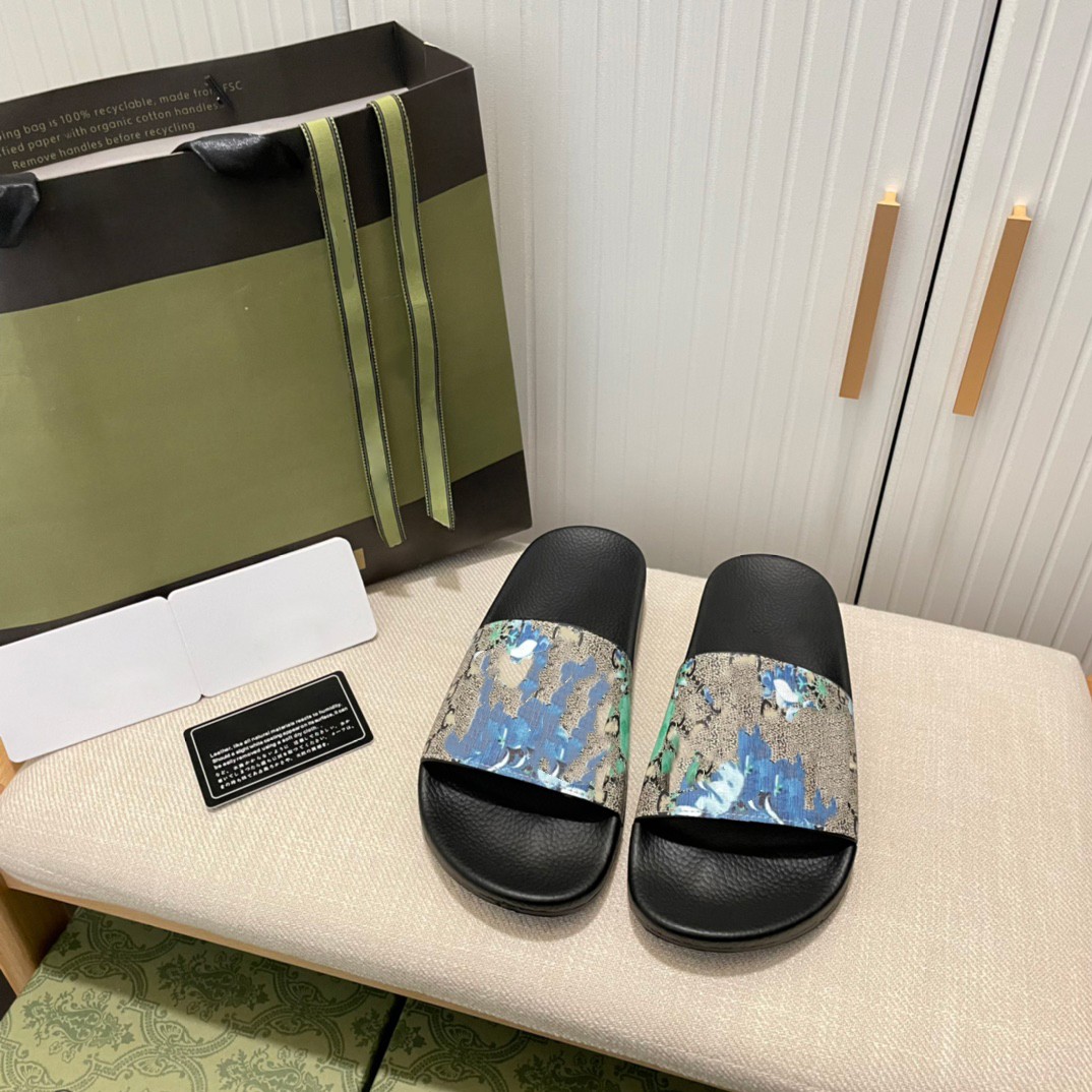 

2022 Designer Slides Mens Womens Slippers bloom printing leather comfort shoes Fashion summer sandals beach sneakers with Box Bag Size 35-45, Red flower