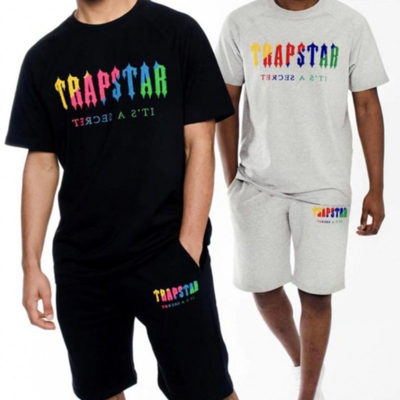 

Men' Tracksuits Summer TRAPSTAR Men' Tracksuit Casual Suit letter print Short Sleeve T Shirt Shorts Male designer Clothing 2 Piece SetsMen, Style1