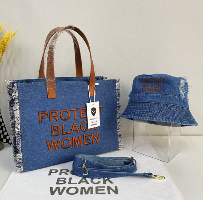 

New Women's Denim Cloth Bag Shoulder Messenger Bag Embroidered Letter Tote Bag