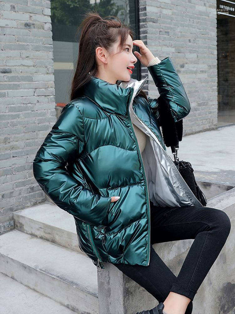 

Winter Stand Collar Short Loose Glossy Warm Coat Women' Cotton-Padded Jacket Fashion Aesthetic Clothes Vestido Casual1 Luci22, Black