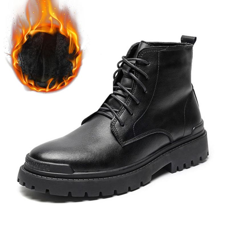 

Boots Genuine Leather Fashion Men Autumn Winter Shoes Brand Mens Ankle Thick Sole Male Botas Black Footwear KA3116, Black for autumn