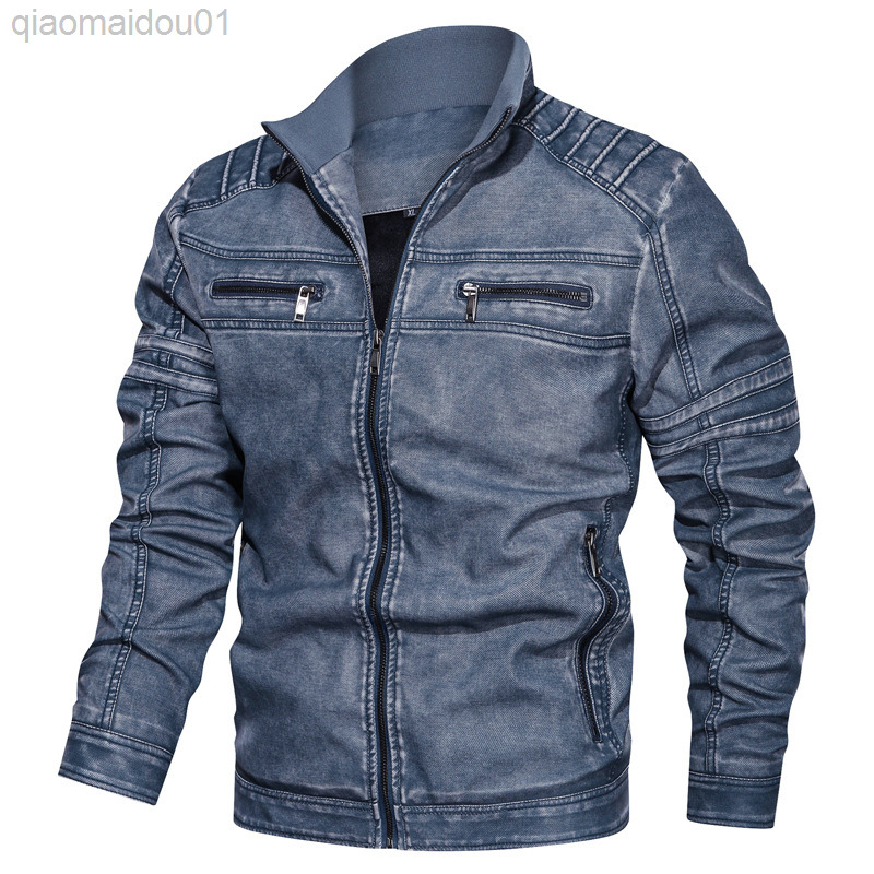 

Autumn Winter Men Casual PU Leather Worried Motorcycle Jacket Fax Leather Jacket Male Plus Size 5xl  Blue Vintage Jacket L220726