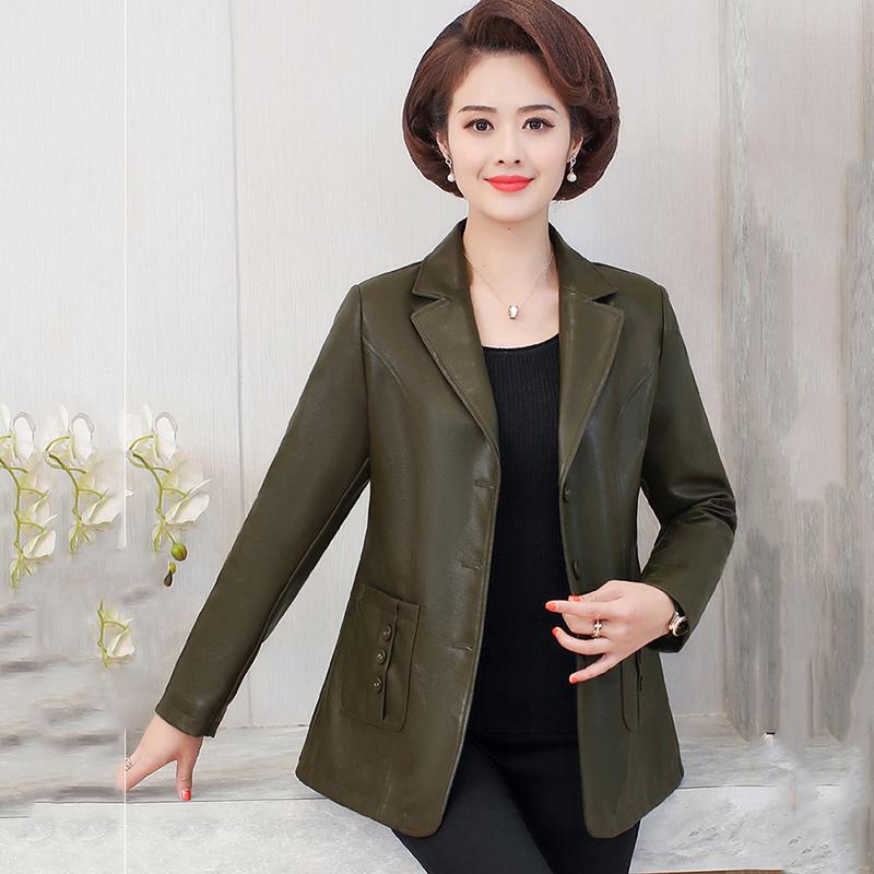 

Women's Leather & Faux Spring Autumn Mother Coat Short Overcoat Fashion Loose Motor Vehicle Clothing Women Long-Sleeved Washed Pu JacketWome, Black