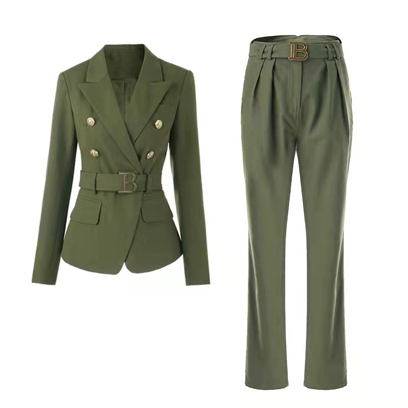 

High-quality women' suits denim green army blazer and pants