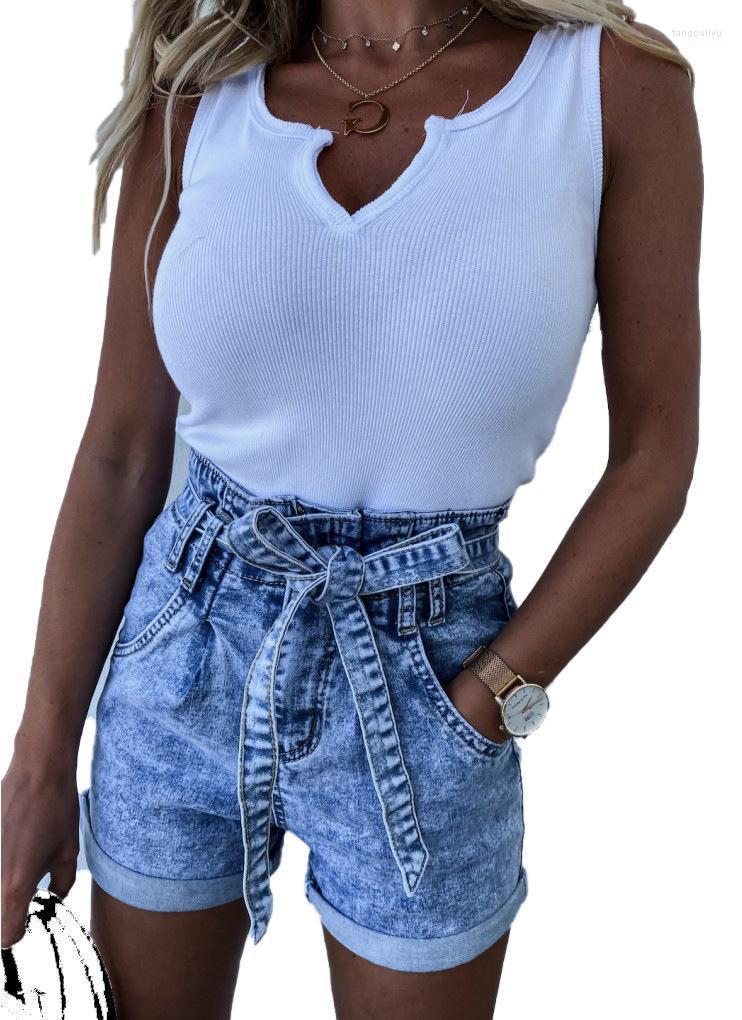 

Women's Shorts Woman Streetwear Sexy Jeans High Waist Straight Denim With Belt Loose Short Ropa De Mujer Pockets Plus Size, Light blue