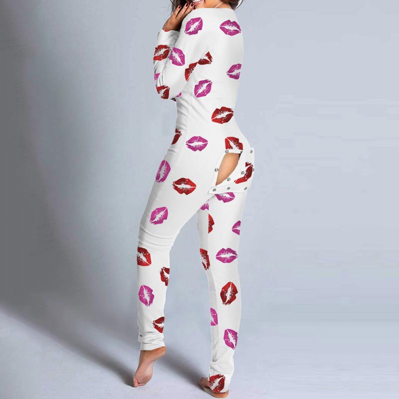 Women's Jumpsuits & Rompers Selling Sexy Women Floral Printed Cutout Functional Buttoned Flap Adults Pajamas Club Button Design Plunge Loung
