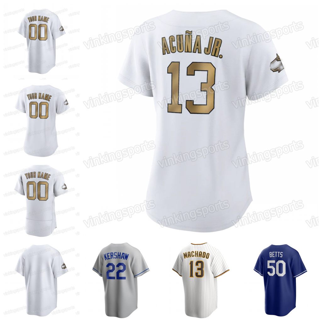 

2022 All Star Gold Game Jersey 50 Mookie Betts Ronald Acuna Jr.Clayton Kershaw Manny Machado Freddie Freeman Joe Musgrove Nolan Arenado Dansby Swanson 44 Musgrove, White womens s-xxl