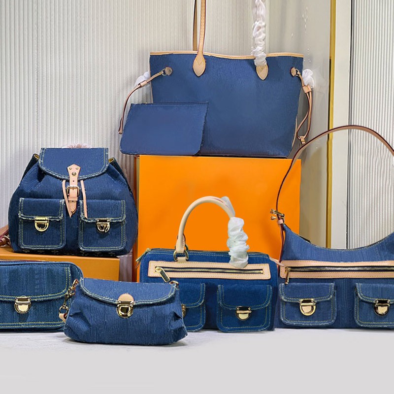 

Women Tote Bag Canvas Shopping Bags Blue Handbag Backpack Medieval Denim Tannin Series Detachable Zipper Classic Letter Print High Quality Lady Shoulder Purse, 32*29*17cm