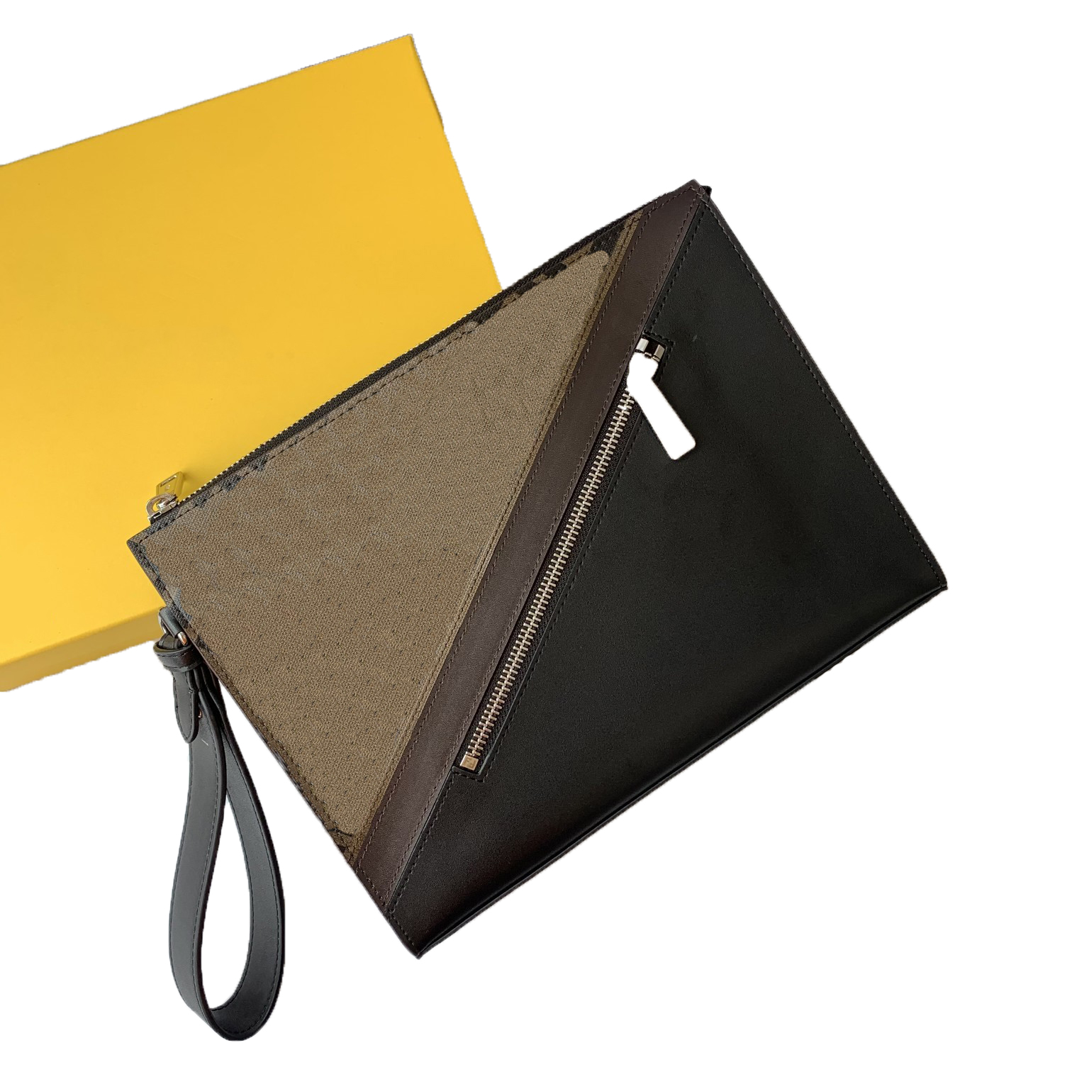

Fashion 5A Clutch Bags Brown Genuine Leather wallets with Handle men luxury Handbags Purse Zipper wallets mobile phone pouch, Black plain a