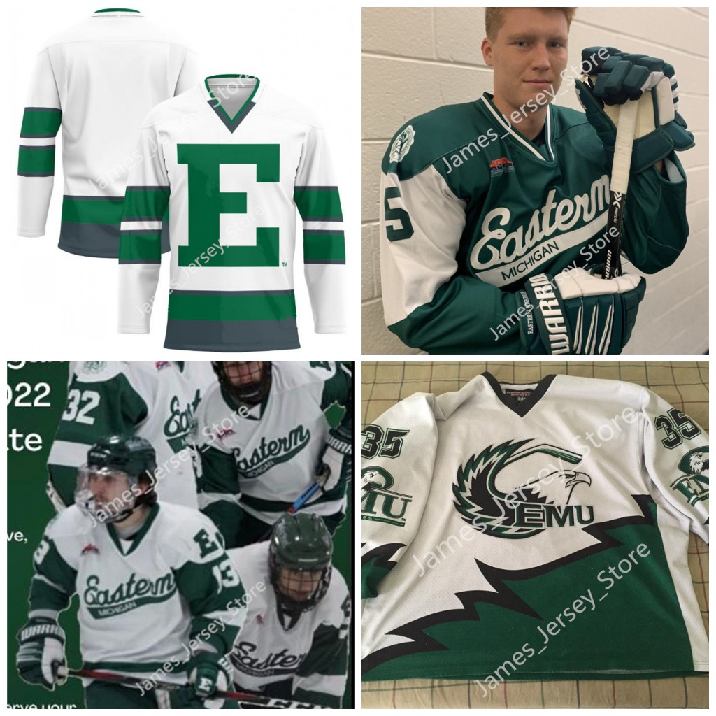 

2022 NCAA Custom Eastern Michigan Eagles EMU Hockey Jersey 21 Lucas Linville 24 Brandon Papke 25 Alexander Bump 30 Kevin OShea Luke Hattie Tyler Mcintosh Luke Dmytro, 11