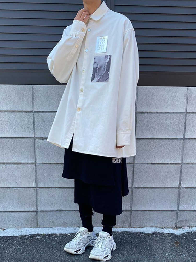 

21ss RAF 19ss Simons arch liquid silver punk oversized loose denim shirt, White