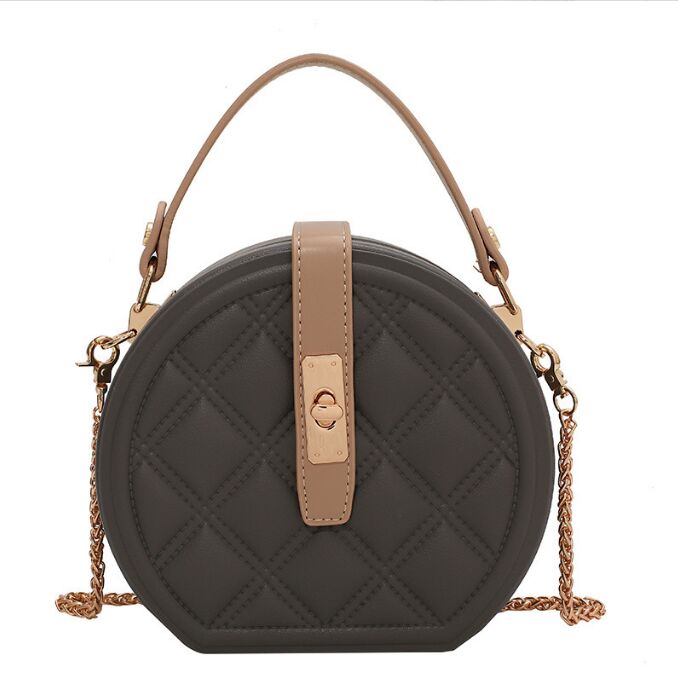 

Women Small Round Bags Designer High Quality PU Leather Plaid Handbag Orange Green Chain Shoulder Bags Evening Clutch Wallets, 17cm-16cm-6cm