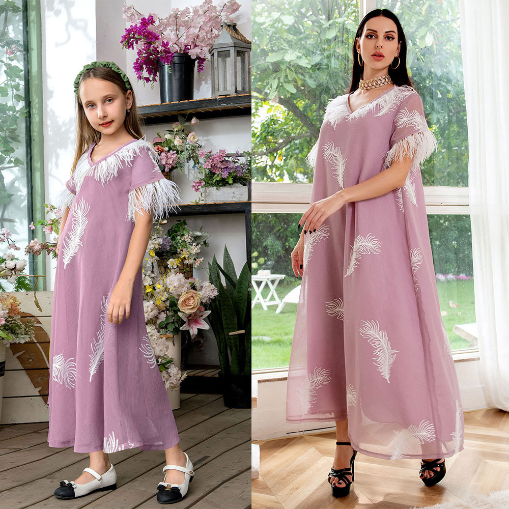 Mother Kids Vestidos Abaya Dubai Saudi Pakistani Turkey Islam Arabic Muslim Dress For Women Clothes Girls Robe Longue Femme-image-758033121