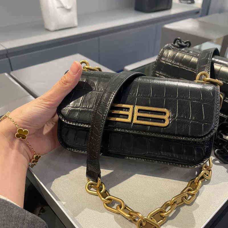 

Designer bag high level bale'ciga's fashion bags double letter leather women's bag crocodile underarm chain Single Shoulder Messenger Bag Small Square women, Black - small (crocodile leather)
