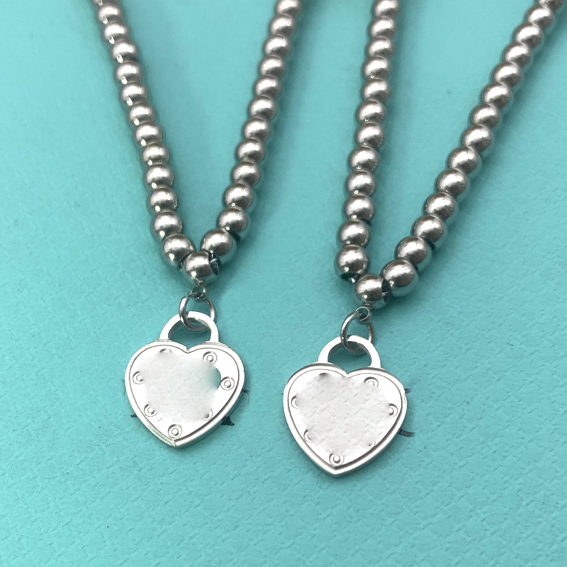 

Heart necklace Women pendant Stainless Steel Couple Beaded Chain necklace on neck Gifts for Girlfriend Pink Green Blue Wholesale