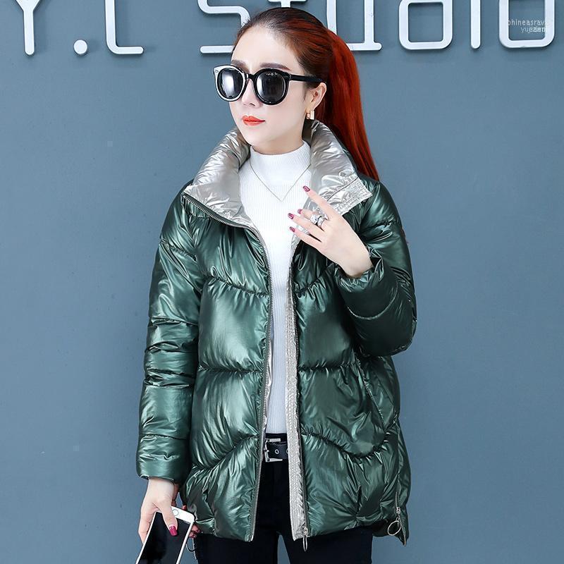 

Women's Down & Parkas Women Solid Glossy Coat 2022 Korean Winter Fashion Splice Zipper Pockets Long Sleeve Thickening Loose Short Outerwear1, Black