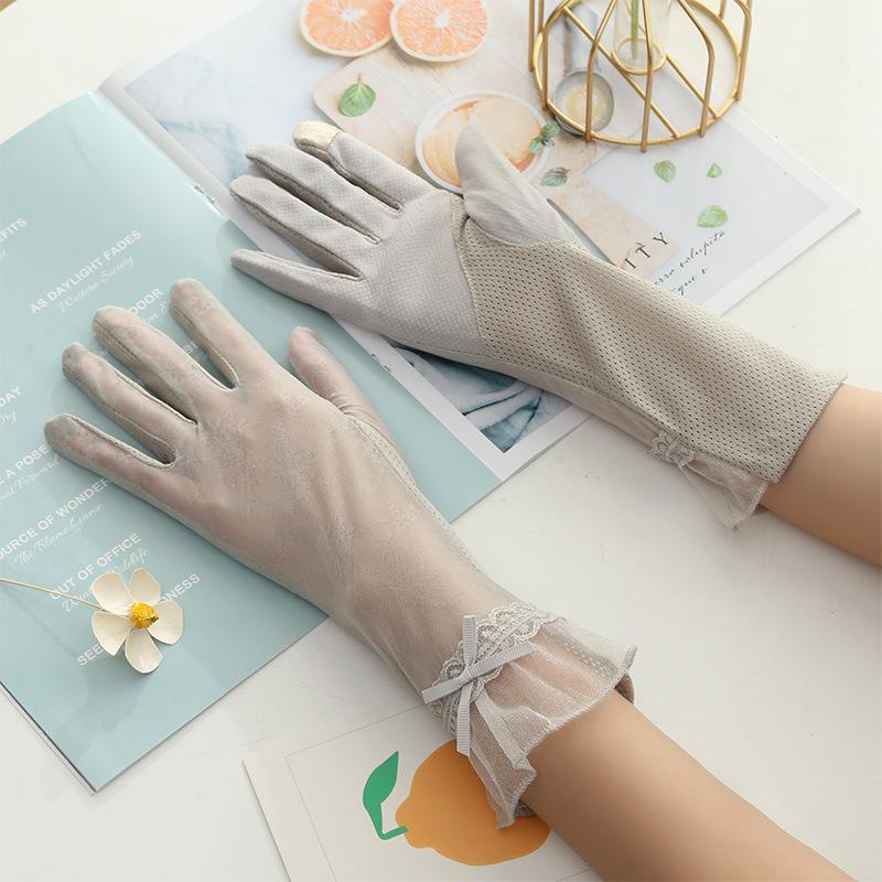 

Five Fingers Gloves Mid-Length Lace Sunscreen Summer Women Sexy Silk Non-Slip Touch Screen Breathable Thin Elegant High Elasticity TK32Five