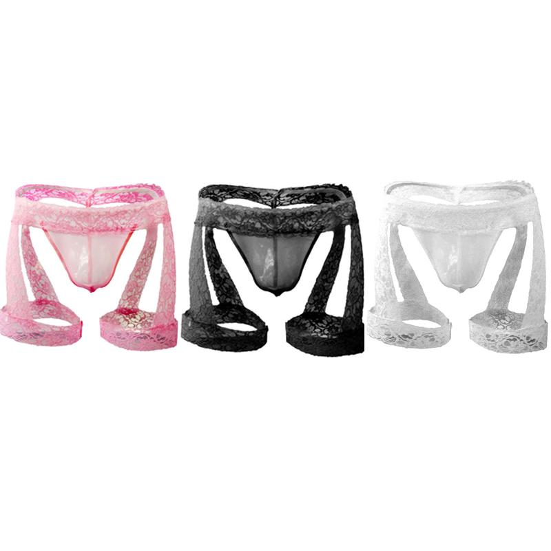 

Underpants Men's Sexy Sissy Underwear Lace Thongs Enhance Pouch Briefs Open BuGay Panties Harness Belt Strap Erotic LingerieUnderpants, Black