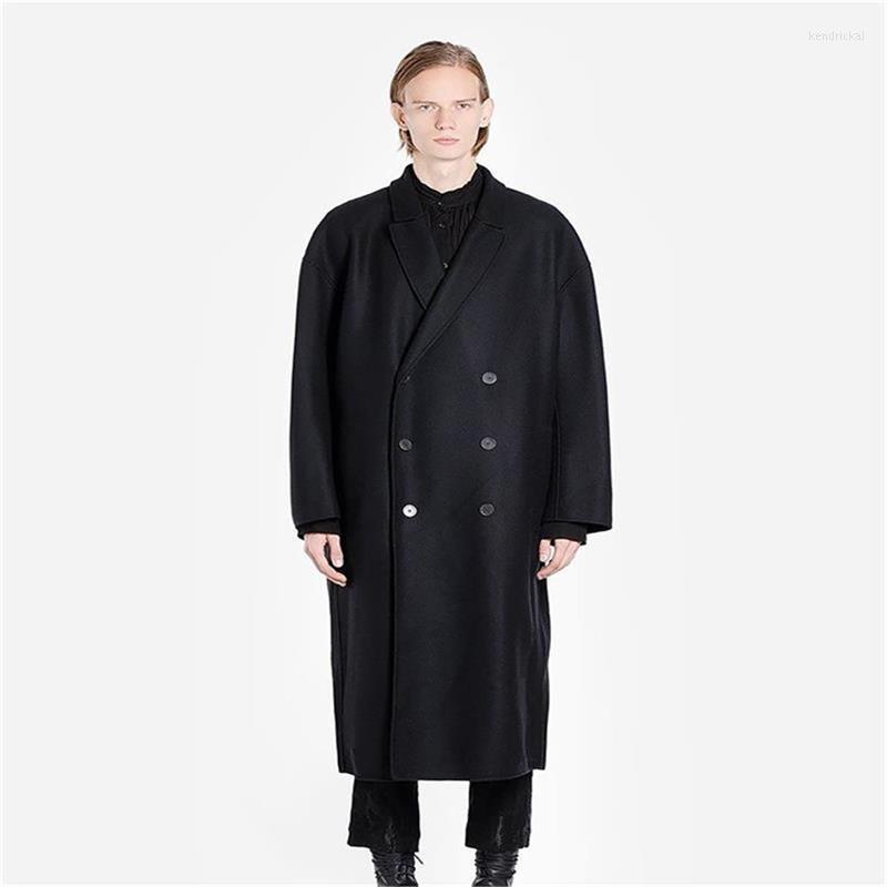 

Men' Wool & Blends Yamamoto Woolen Coat Double Breasted Loose Kend22, Black