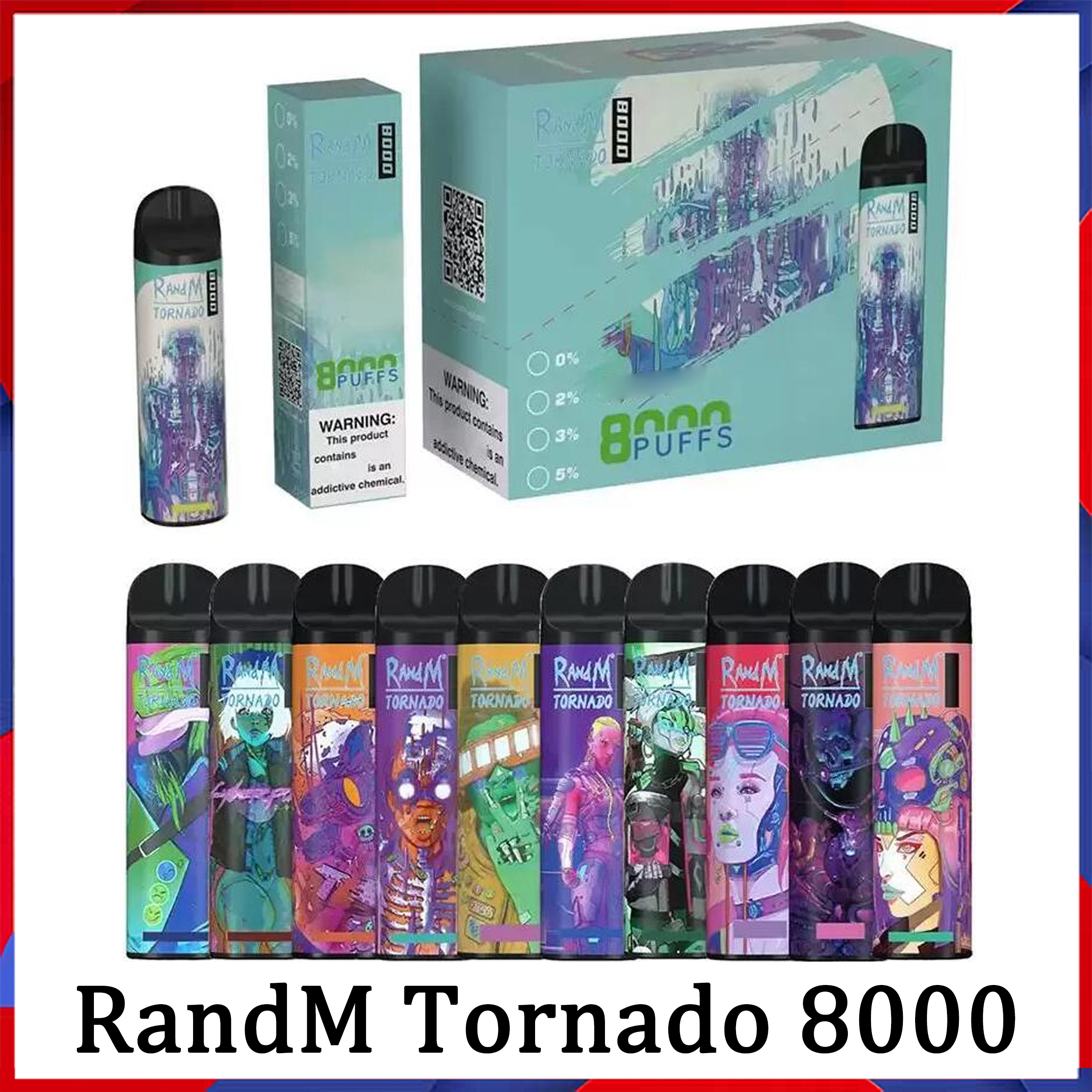 

100% Original RandM Tornado 8000 Puffs RandM Disposable E Cigarettes Vaporizer 16ml Device 1000mAh Rechargeable Battery Airflow Control MESH COIL Vape Pen 20 Colors