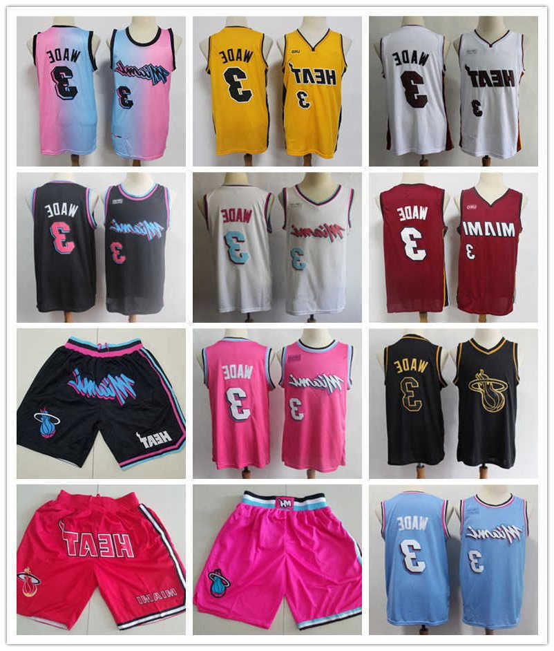 

Miami''Heat''Men Jersey throwback Jersey Dwyane 3 Wade Basketball Shorts Basketball Jerseys Pink Black Red White Black, Color