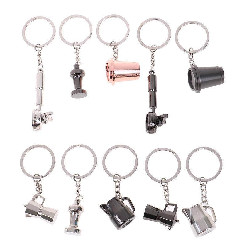 

Keychains Creative Barista Coffee Tamper Keychain Machine Handle Moka Pitcher Keyring Portable Coffeeware Espresso Accessories GiftKeychains