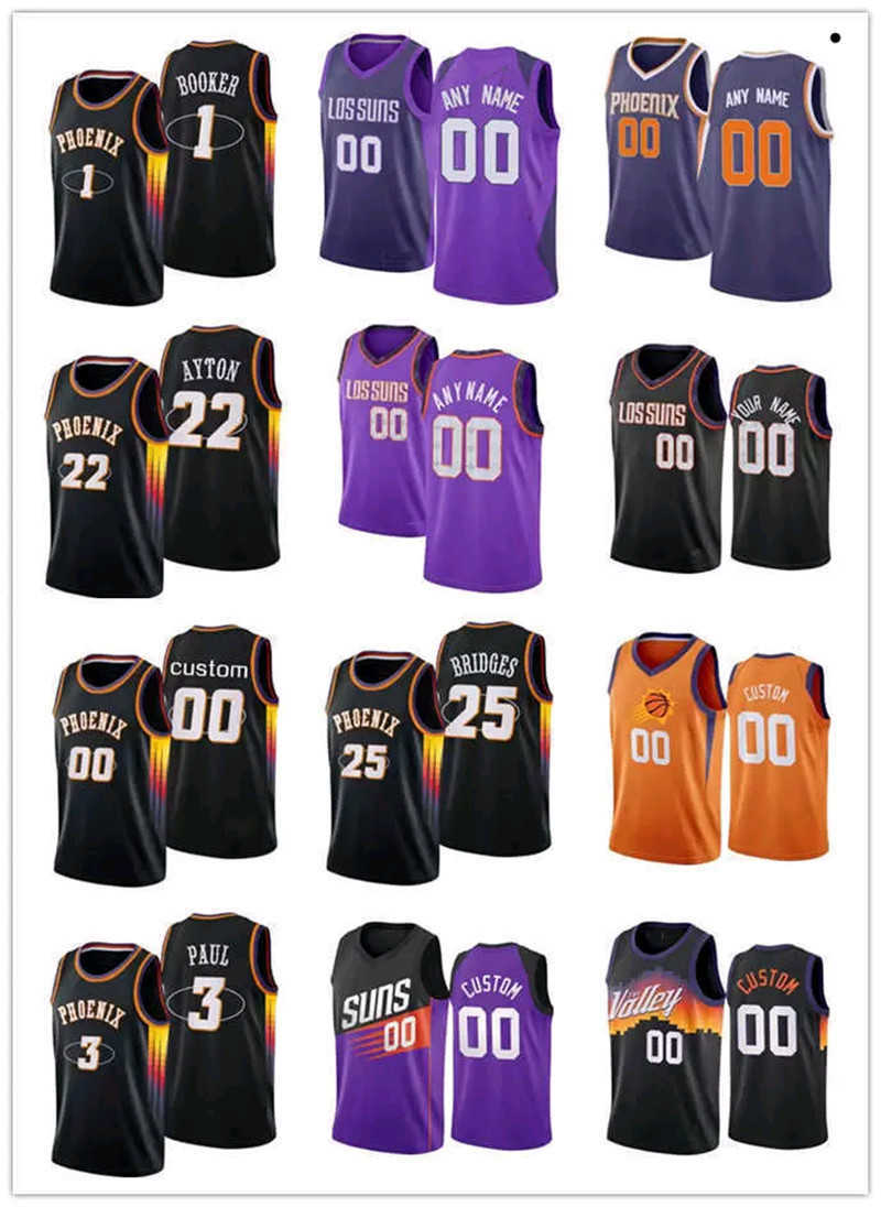

75th Custom Men Women Youth Phoenix''Suns''Devin 1 Booker Chris 3 Paul Mikal 25 Bridges Deandre 22 Ayton Basketball Jerseys, Color