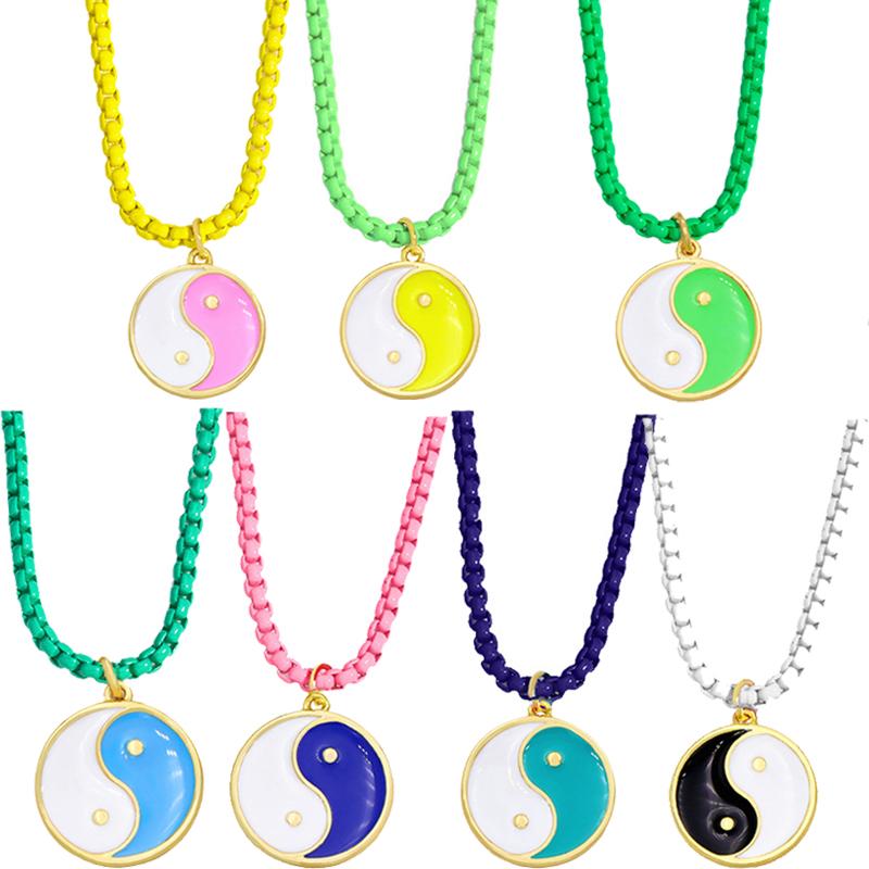 

Pendant Necklaces Y2K 1PC Tai Chi Yin Yang Banish Bad Lucky Neon Enamel Copper Metal Chain Necklace For Women Jewelry Gift