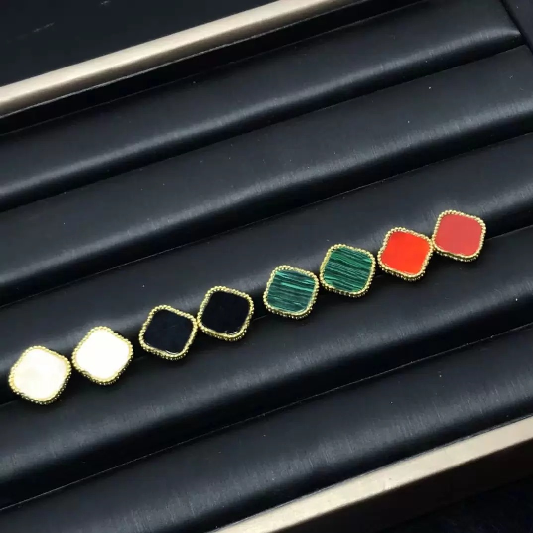 

Four Leaf Clover Earrings Love Stud Earring Natural Shell Silver 18K Plated for Women&Girls