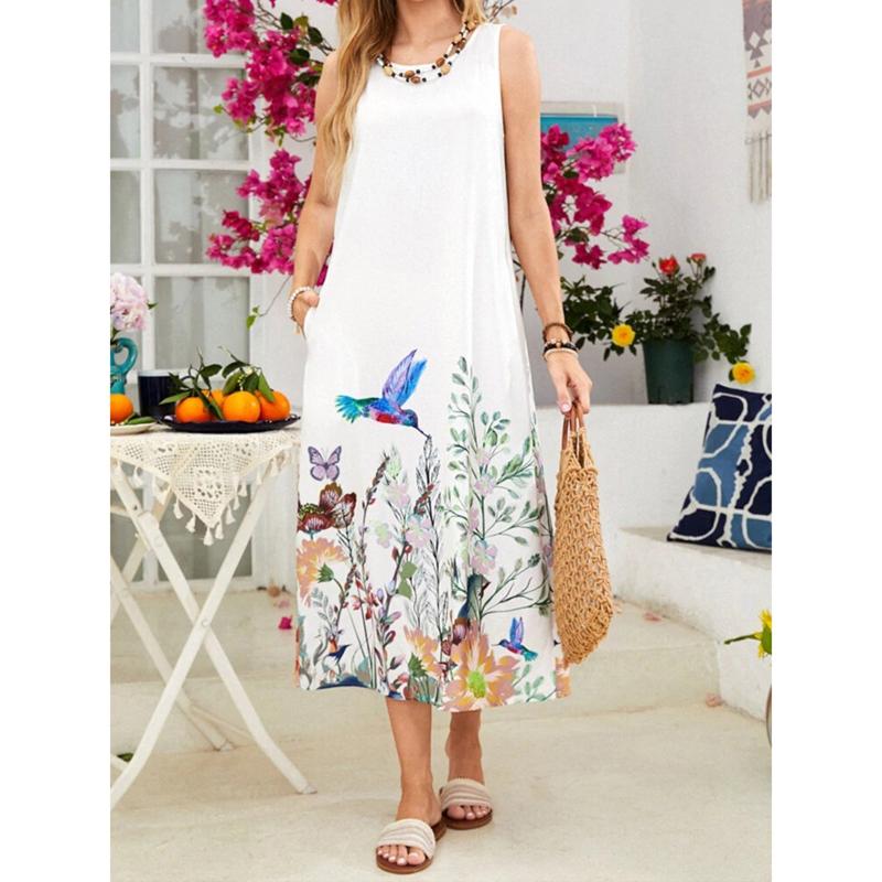 

Casual Dresses Womens Spring Summer Daily Round Neck Sleeveless Prints Long Dress Sexy Dressy For WomenCasual, Blue