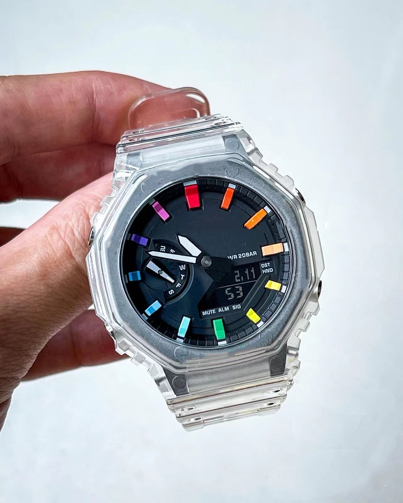 Iced Out Watch Sports Quartz Digital Men's Watch GA2100 LED Automatic Hand Raise Light Waterproof Full Function Oak Series