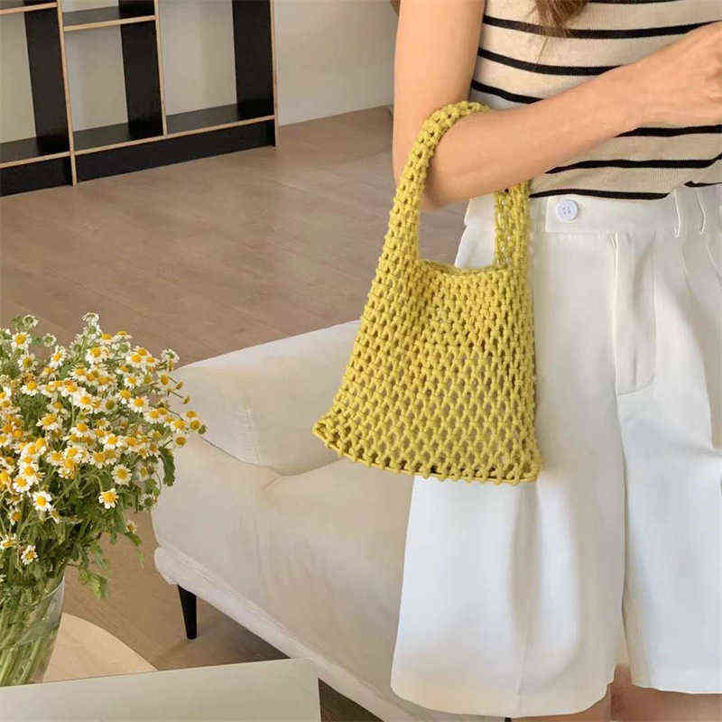 

Handbag Heat leather bucket mesh portable BUCKET BAG WRIST hollow women's, White