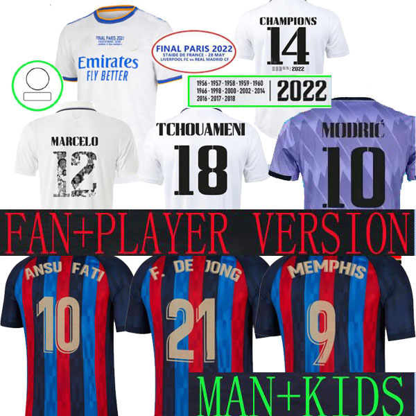 

21 22 23 barcelona SOCCER JERSEYS Real Madrids MARCELO special home final champions 14 player version MEMPHIS PEDRI ADAMA AUBA Tchouameni 18 kids camiseta de futbol, Bar 22 23 home man 1