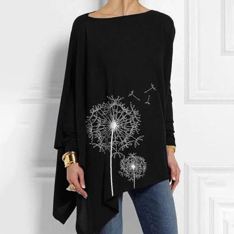 

Women Blouses Tunic Round Neck Blouse Printed Irregular Long-sleeved Casual Top Blusas Roupa Feminina Tops Chemise Women' & Shirts, Brown