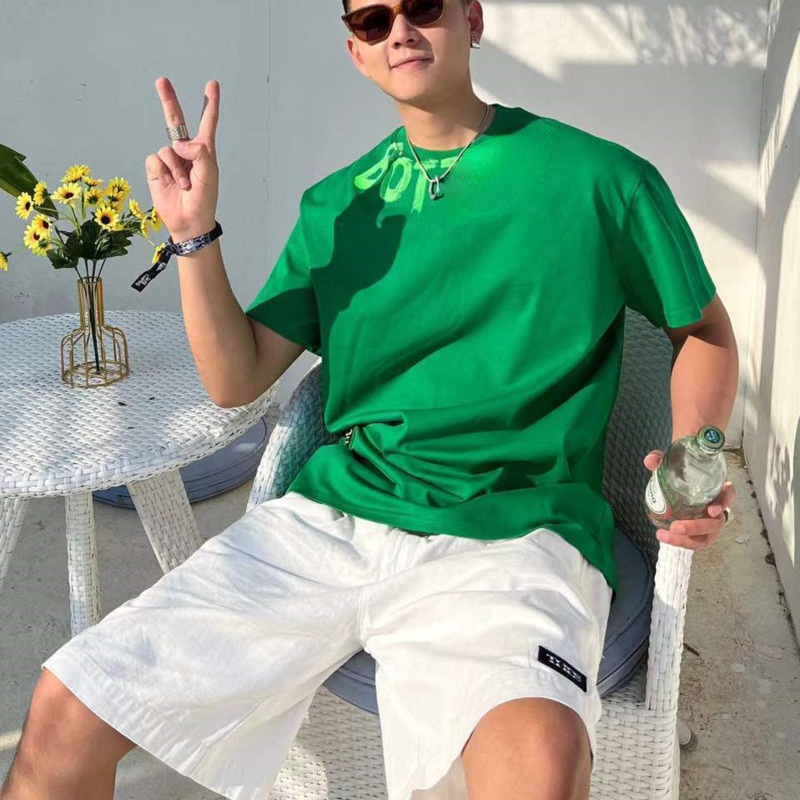 

European American fashion Bv green T-shirt men and women triangle graffiti painting round neck short-sleeved tshirt Botte 22 Vene summer loose cotton shirt, White