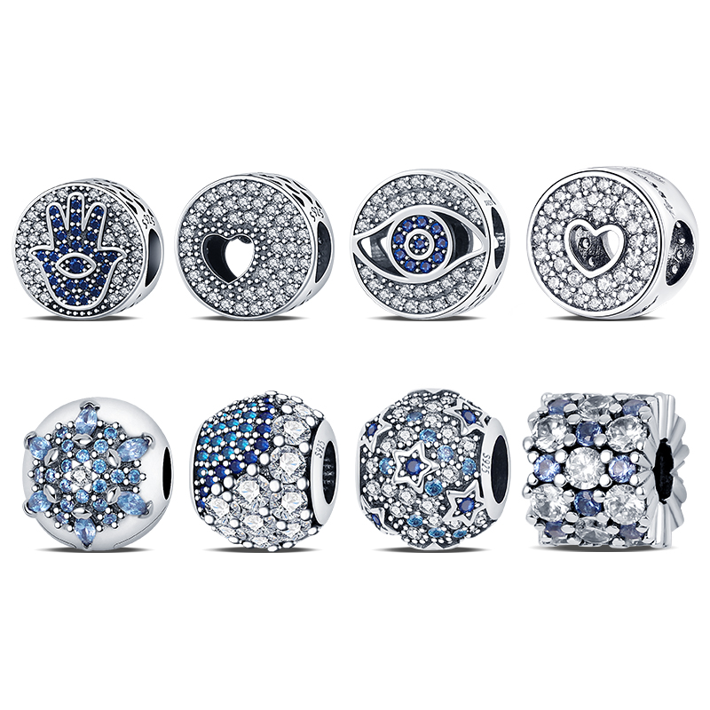

925 Sterling Silver Dangle Charm Blue Zircon Devil s Eye Series Silver Color Woman Fine Diy Beads Bead Fit Pandora Charms Bracelet DIY Jewelry Accessories