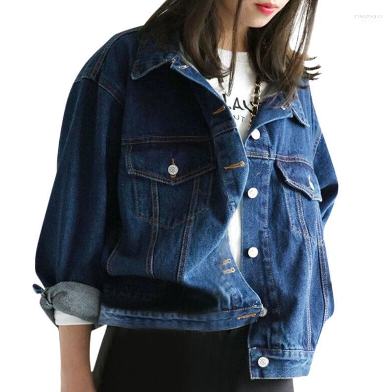 

Women' Jackets 2022 Casual Autumn Women Outerwear Boyfriend Oversized Button Blouse Female Bomber Fashion Outwear Coat, Dark blue