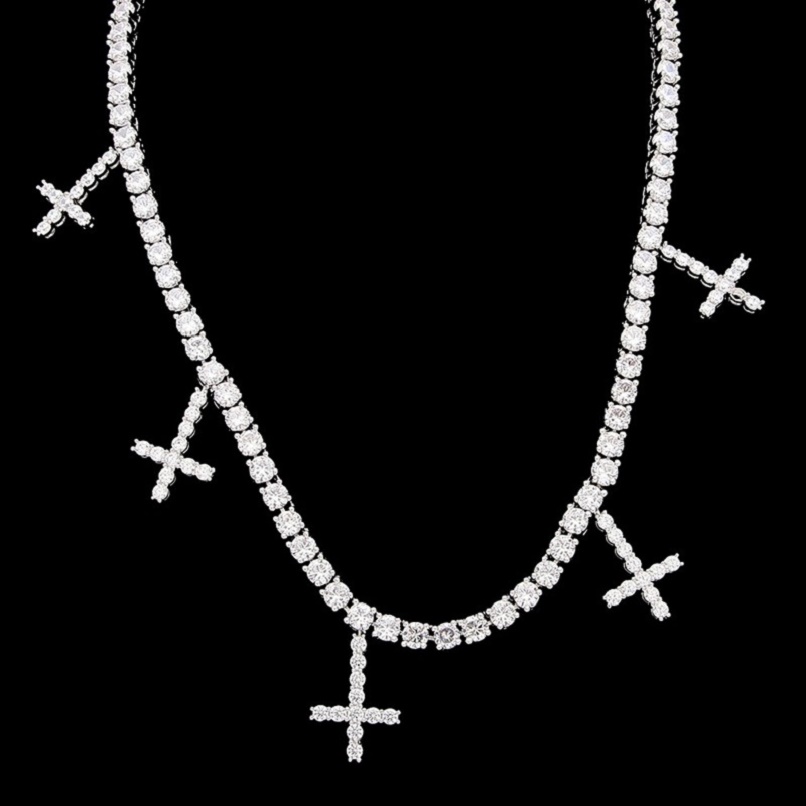 

Hip Hop Bling Chains Jewelry Men Gold Silver Iced Out Tennis Chain Fashion Cross Pendant Necklace