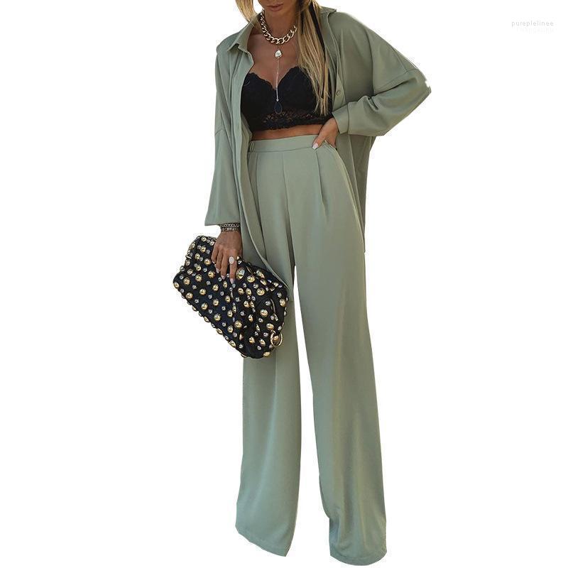 

Fashion Shirt Wide Leg Pants Sun-protective Clothing Casual Two Piece Set FD034 Women' Tracksuits, Red