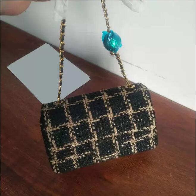 

2022 Womens Luxury Designer Shoulder Bags Classic Mini Flap Tweed Check Plaid Tartan Matelasse Chain With Gold Ball Crossbody Quilted Handbags 17C/20Cm, 17cm
