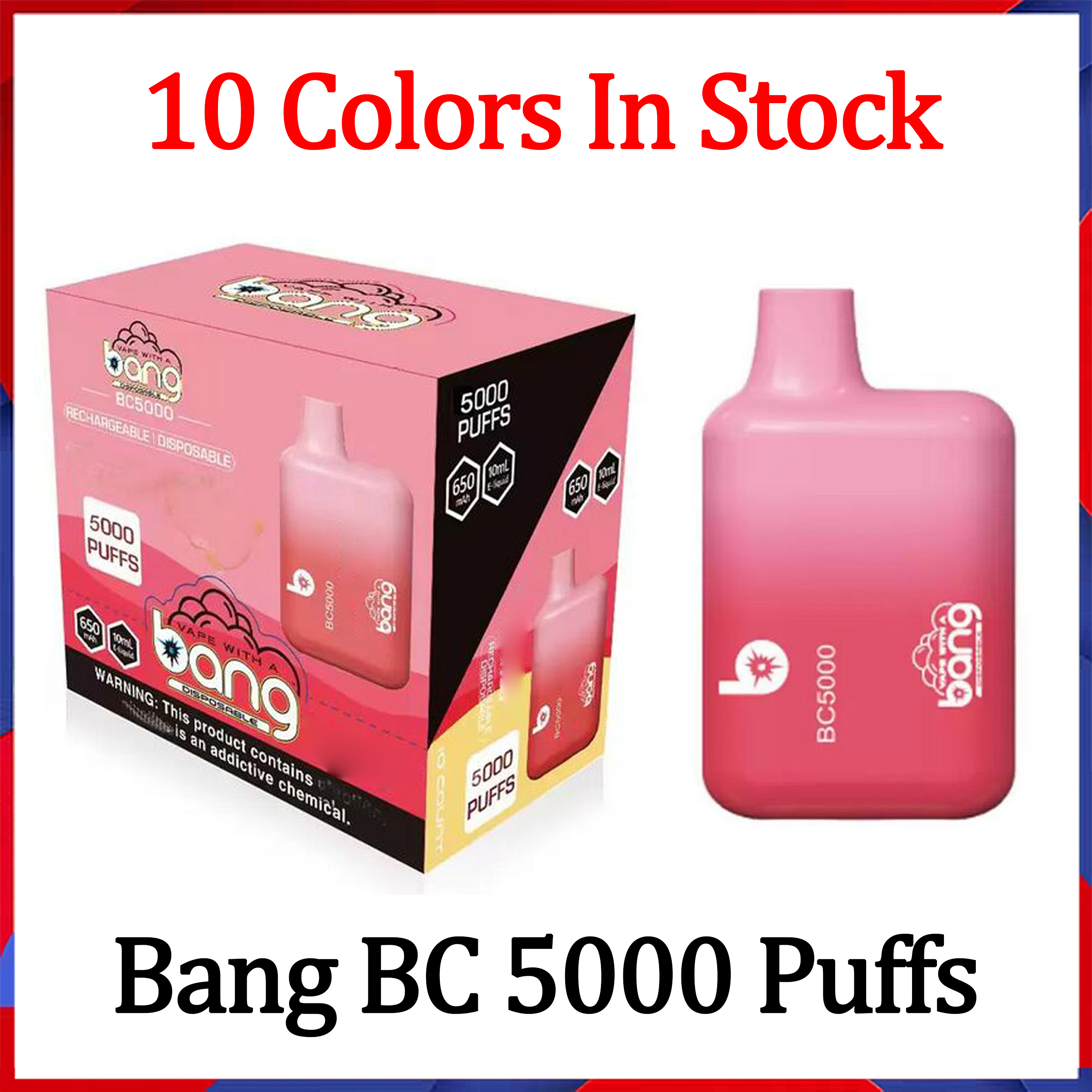 

Wholesale Newest Bang BC 5000 Puffs 5% Disposable E cigarettes Rechargeable Vape With 10.0ml Pre-filled Pod 600mAh Built-in Battery Elf Bar