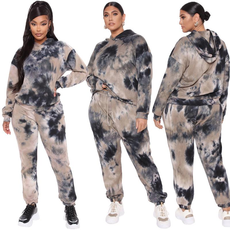 

Women' Swimwear Leisure Manufacturers Price European American Autumn And Winter Tie-Dye Loose Hoodie Large Size Fashion Casual Suit, As shown 01