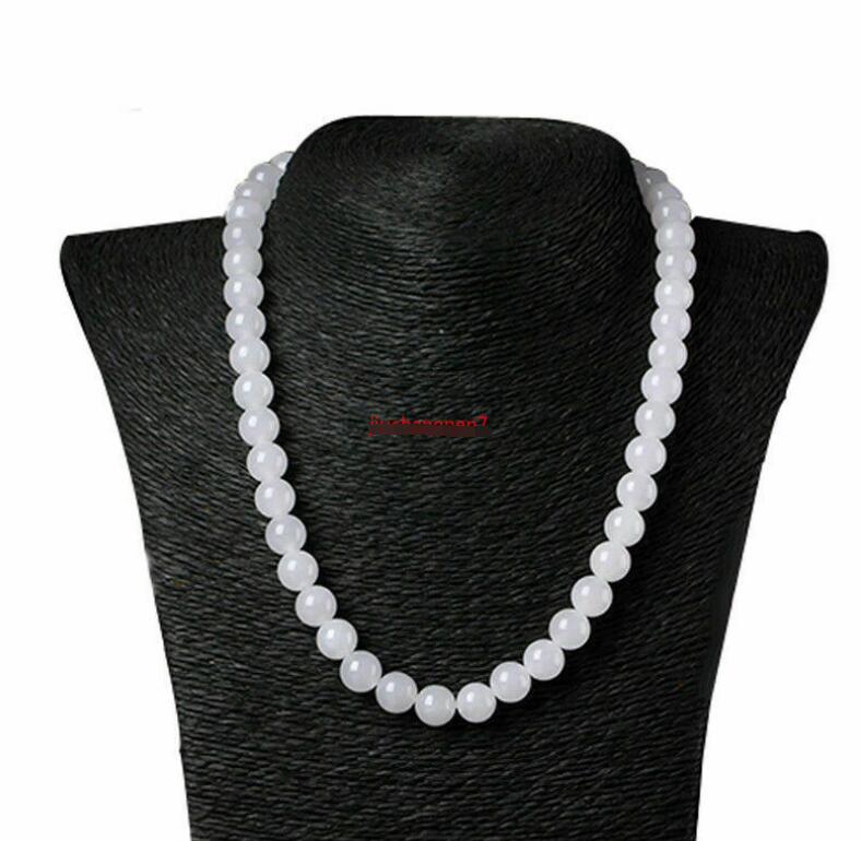 

Certification Genuine Natural white HeTian jade 10mm AAA bead necklace 18" AAA