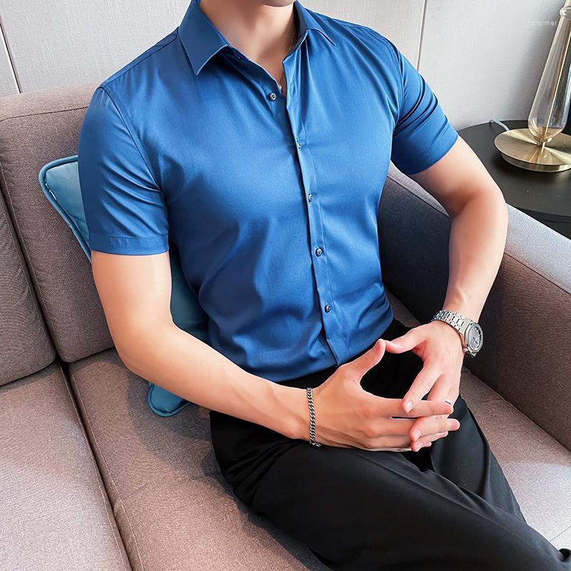 

Men's Dress Shirts Brand Clothing Men Fashion Casual Short Sleeve Shirt Regular Slim Fit Male Social Business White BlouseMen's Vere22, Red