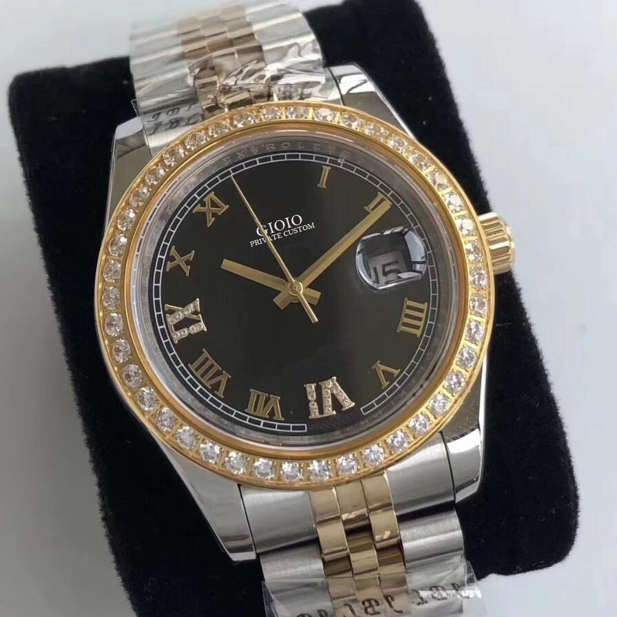 

Men Watch Automatic Mechanical diamonds Rose Gold Black Green Rome Dial