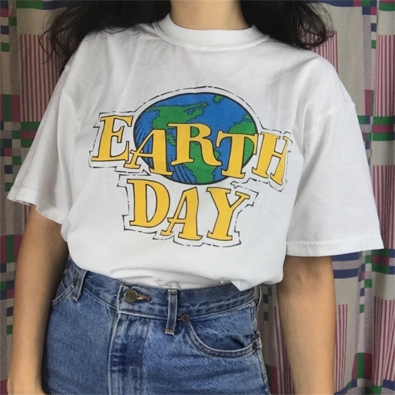 

kuakuayu HJN Earth Day 90s Aesthetic Women T-Shirt Tumblr Fashion Street Style Tee Cute Summer Tops Hipsters 220401, White