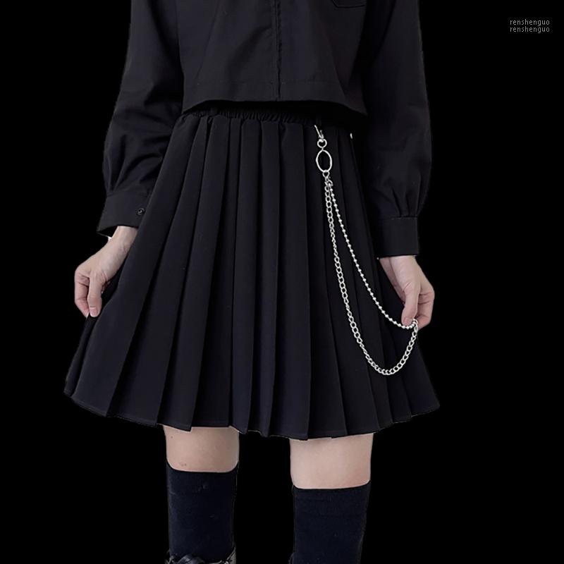 

Y2k Gothic Women Pleated Skirt Vintage High Waist Metal Chain Preppy Girls Dance Mini Korean A Line Black 2022 Skirts