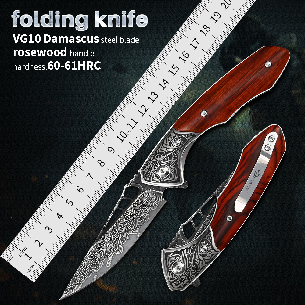 

SDOKEDC Utility Flipper Tactical Folding Knife For Camping Survival Hunting Fishing And EDC Tool VG10 Damascus Pocket Knives for Men