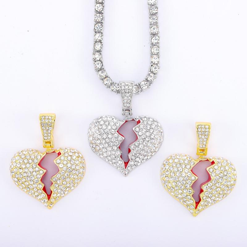 

Pendant Necklaces Men Women Hip Hop Iced Out Bling Heart Necklace With 13mm Miami Cuban Chain HipHop Fashion Charm Jewelry, Silver