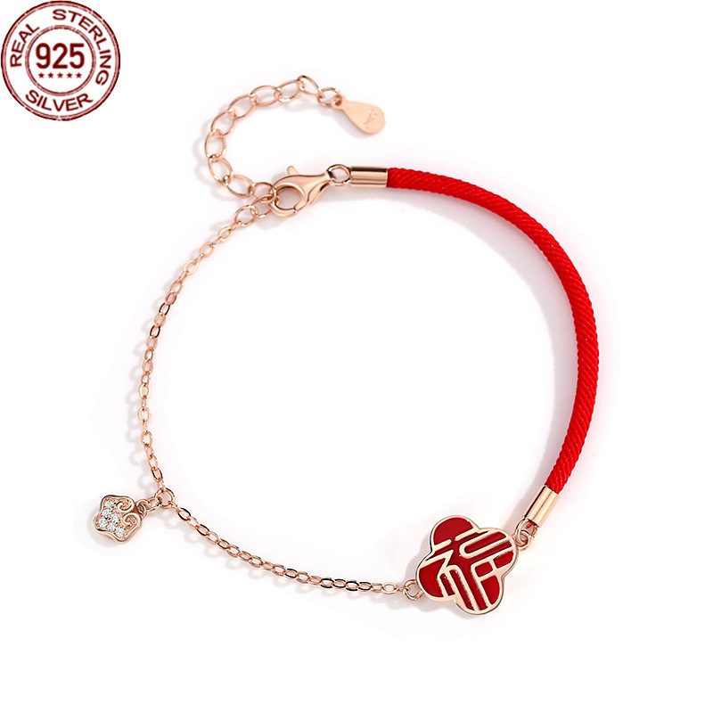 

Pendant Necklaces S925 Sterling Silver Bracelet Guochaofu Year Red Rope for Girls Wedding
